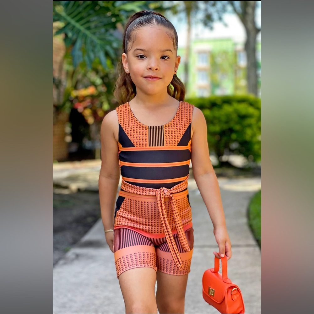 Fashion Nova Mini Kick It Up Romper - Orange/combo NWT 🧡